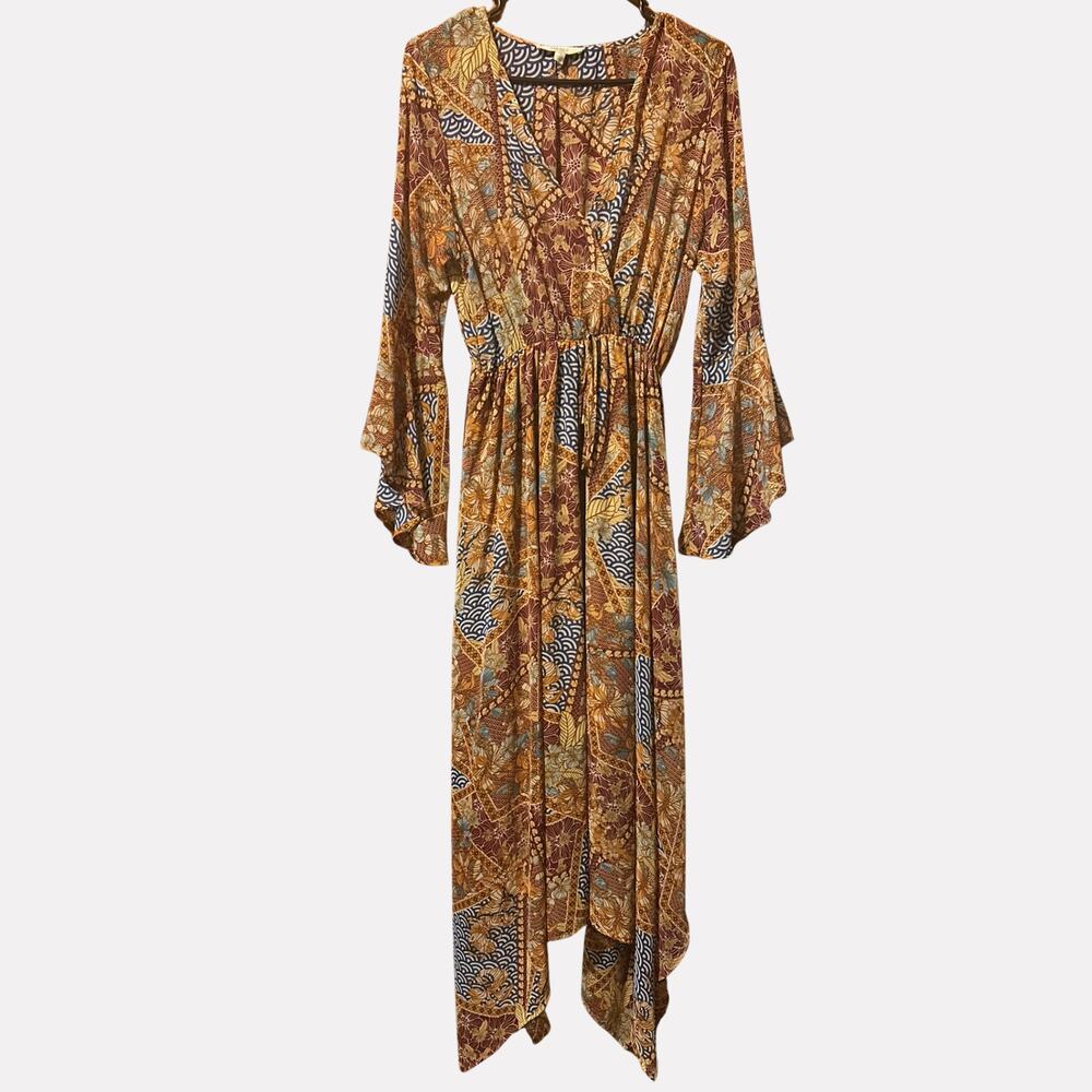 Haani 1X Boho Patchwork Paisley Floral Maxi Dress Asymmetrical Hem Whimsygoth
